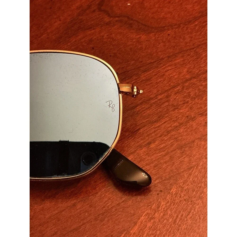 Ray-Ban Hexagonal Flat Lenses Gold RB 3548-N Blue Mirror 51mm Frame Case 26